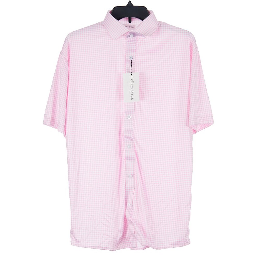 Collars & Co Pink Gingham Dress Collar Polo Men's Medium NWT